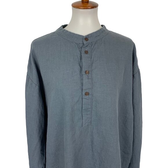 Womens Linen Top XL Blue Long Sleeve Coastal Boho Vacation Resort Style - Picture 2 of 4